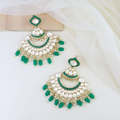 Women's 18K Gold Plated Traditional Handcrafted Pearl Kundan Beaded Earrings (E3024G)