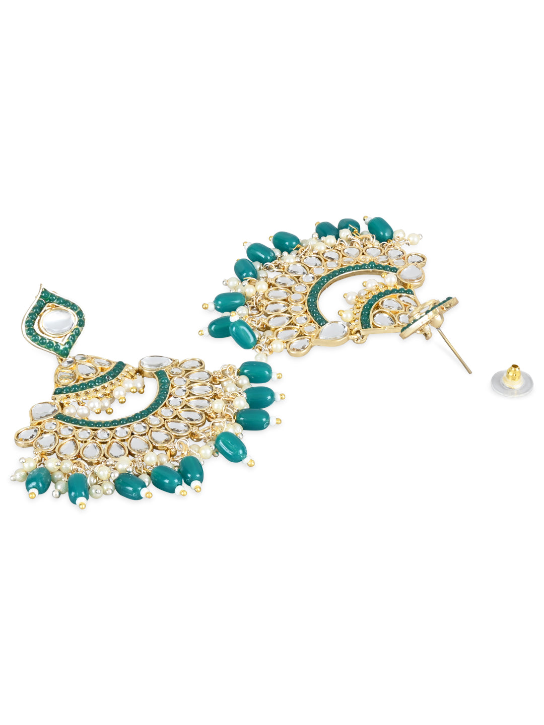 Women's 18K Gold Plated Traditional Handcrafted Pearl Kundan Beaded Earrings (E3024G)