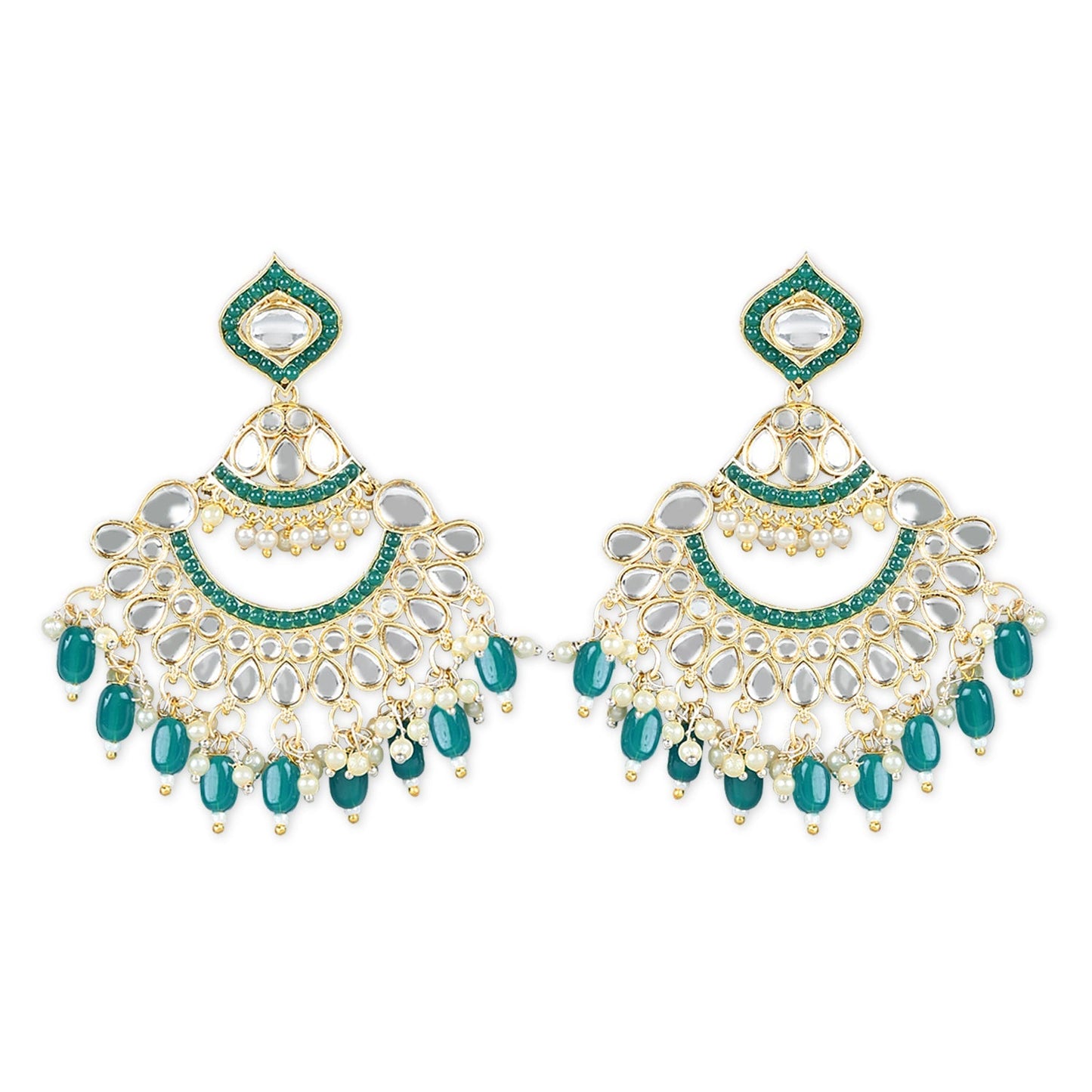 Women's 18K Gold Plated Traditional Handcrafted Pearl Kundan Beaded Earrings (E3024G)