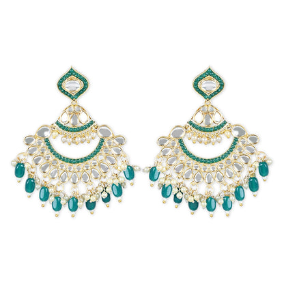 Women's 18K Gold Plated Traditional Handcrafted Pearl Kundan Beaded Earrings (E3024G)