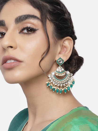 Women's 18K Gold Plated Traditional Handcrafted Pearl Kundan Beaded Earrings (E3024G)