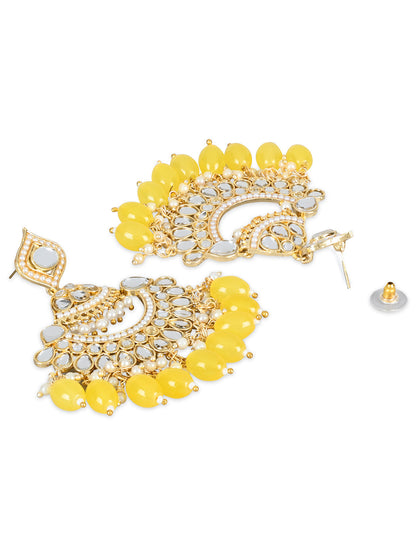 Women's 18K Gold Plated Traditional Handcrafted Pearl Kundan Beaded Earrings (E3025Y)