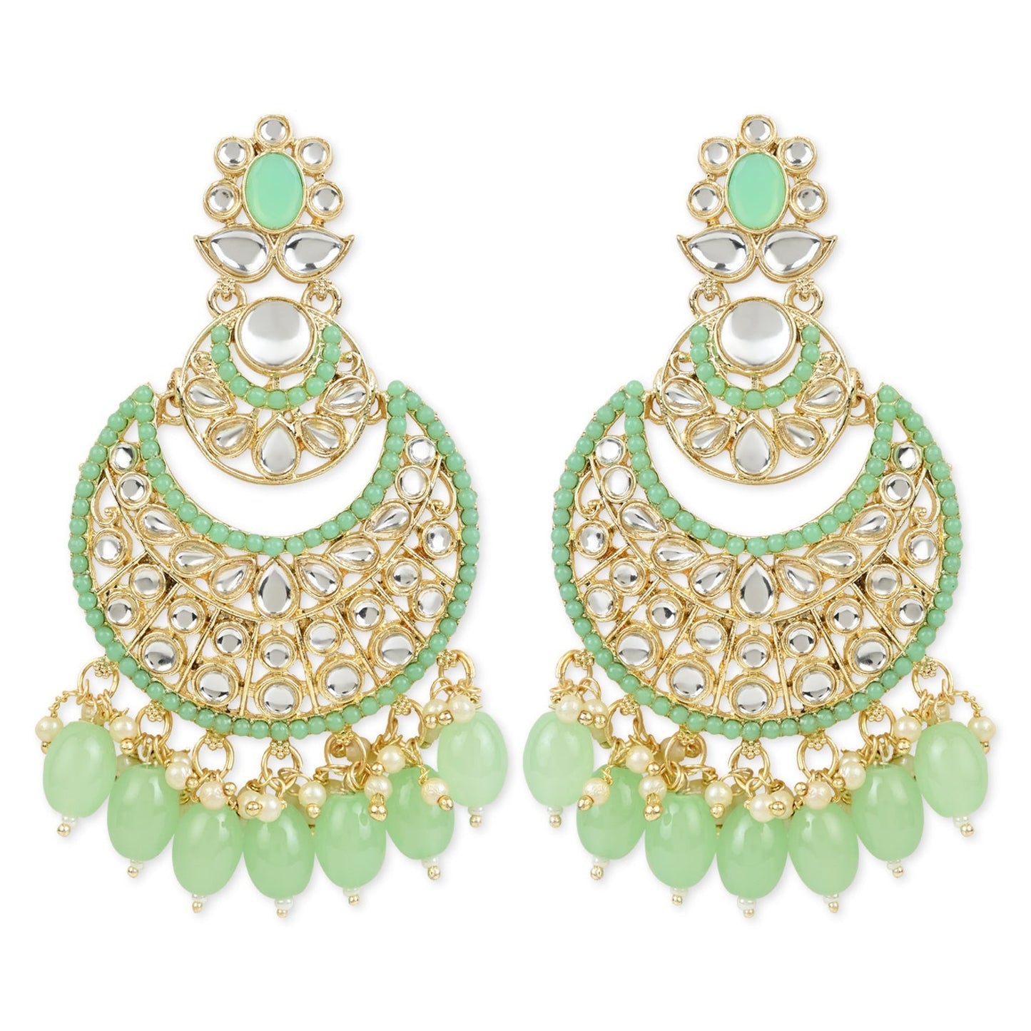Women's 18K Gold Plated Traditional Handcrafted Pearl Kundan Beaded Chandbali Earrings (E3027Min)