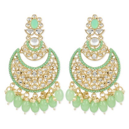 Women's 18K Gold Plated Traditional Handcrafted Pearl Kundan Beaded Chandbali Earrings (E3027Min)