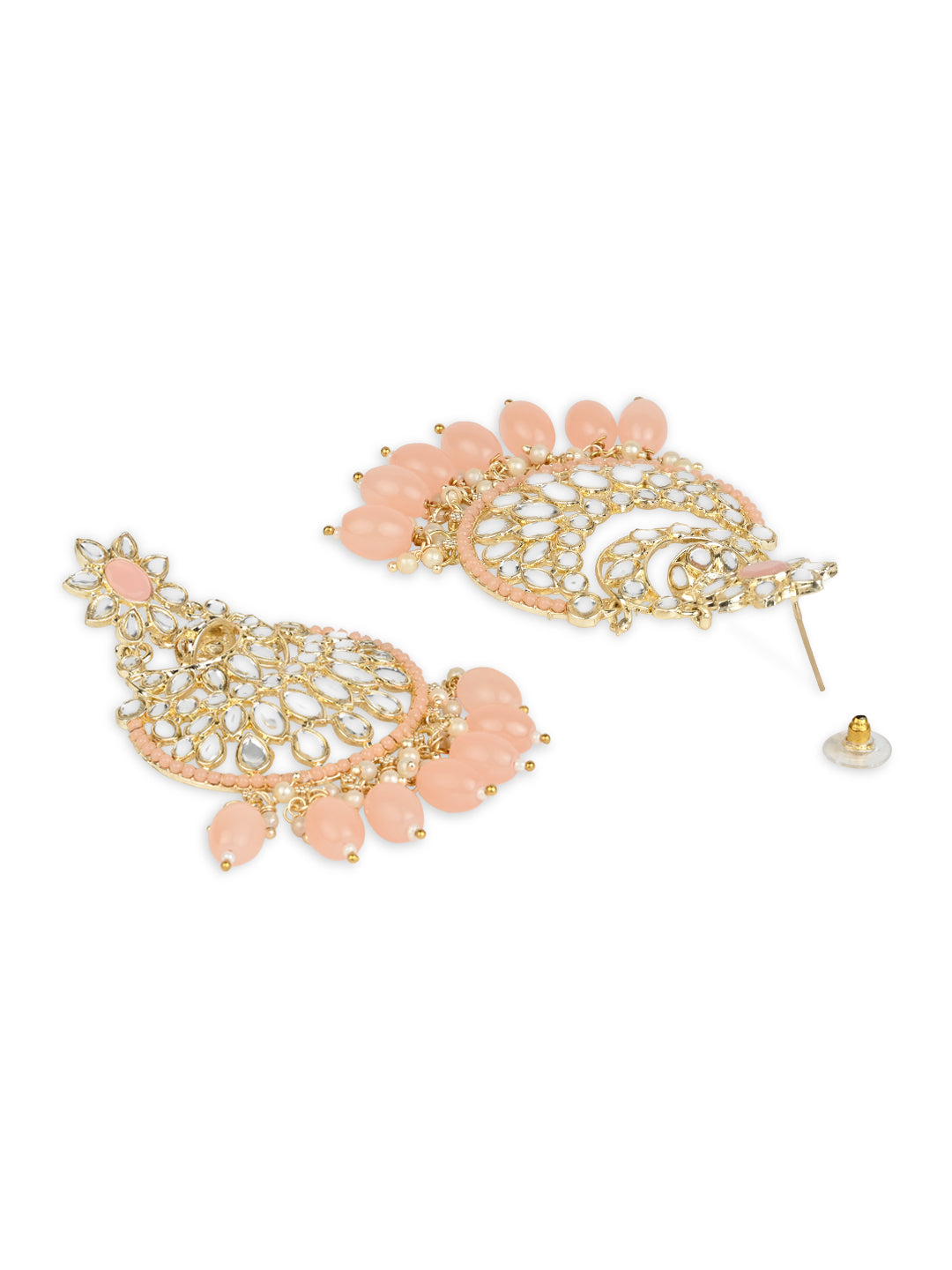 Women's 18K Gold Plated Traditional Handcrafted Pearl Kundan Beaded Chandbali Earrings (E3028Pe)