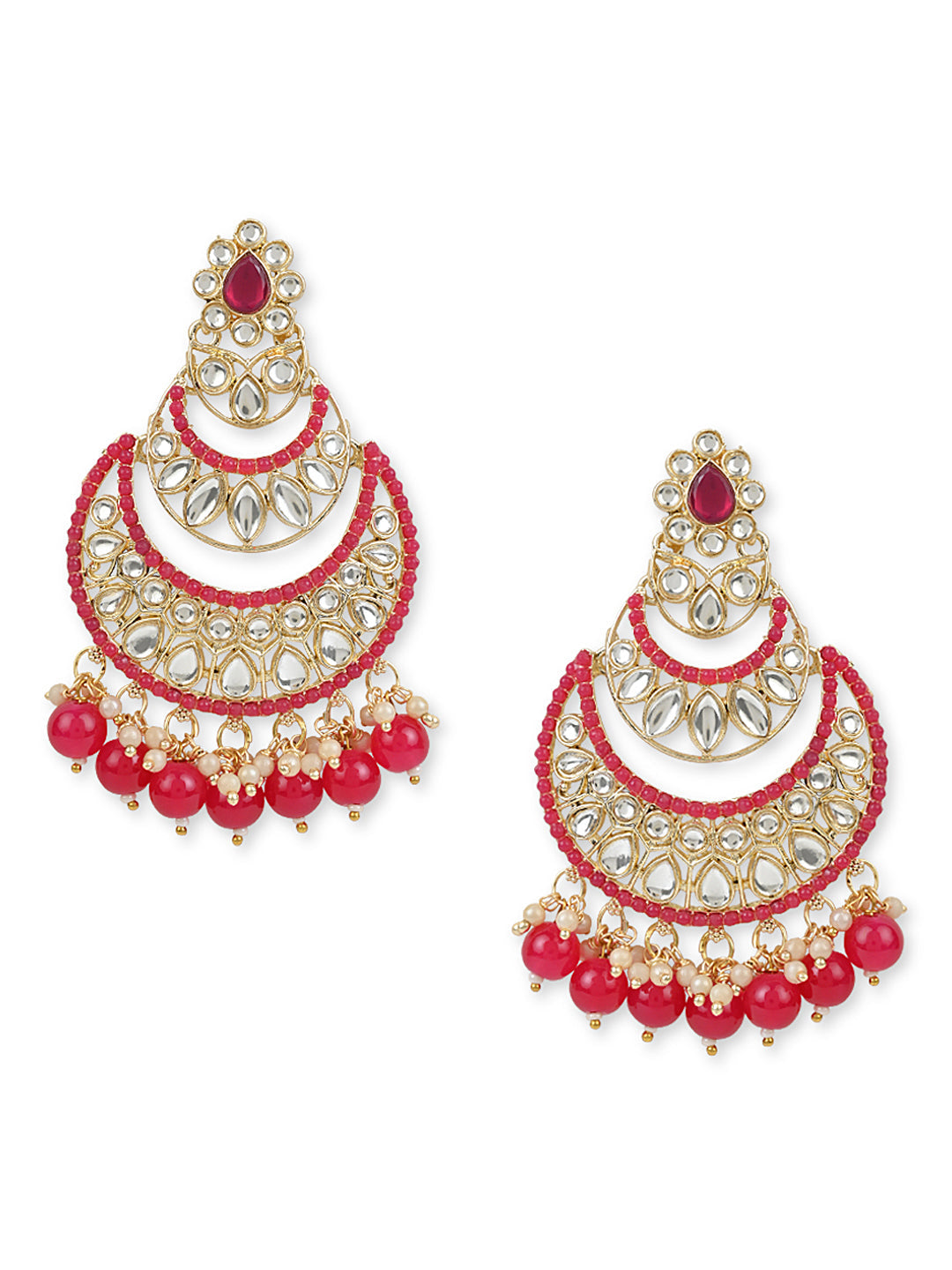 Women's 18K Gold Plated Traditional Handcrafted Pearl Kundan Beaded Chandbali Earrings (E3029Q)