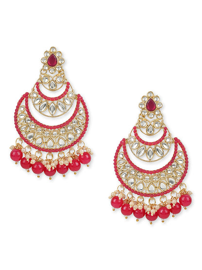 Women's 18K Gold Plated Traditional Handcrafted Pearl Kundan Beaded Chandbali Earrings (E3029Q)
