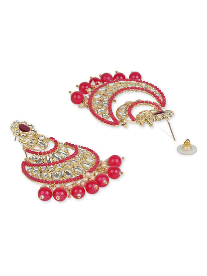 Women's 18K Gold Plated Traditional Handcrafted Pearl Kundan Beaded Chandbali Earrings (E3029Q)