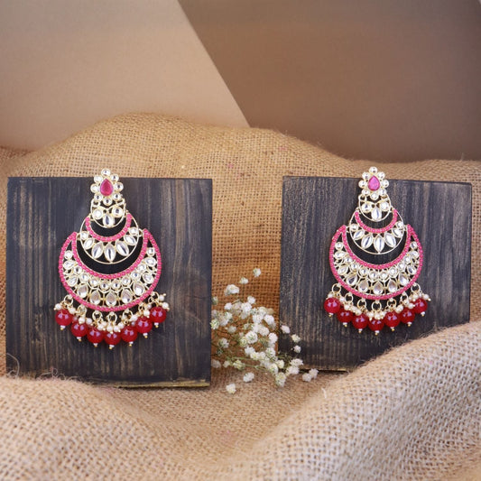 Women's 18K Gold Plated Traditional Handcrafted Pearl Kundan Beaded Chandbali Earrings (E3029Q)