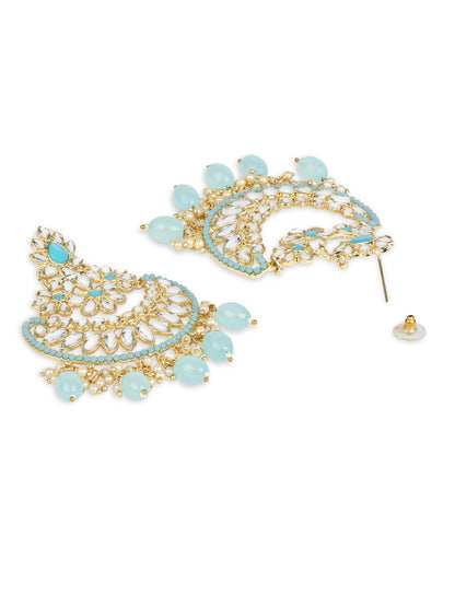 Women's 18K Gold Plated Traditional Handcrafted Pearl Kundan Beaded Chandbali Earrings (E3030Sb)