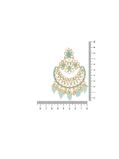 Women's 18K Gold Plated Traditional Handcrafted Pearl Kundan Beaded Chandbali Earrings (E3030Sb)