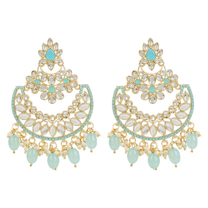 Women's 18K Gold Plated Traditional Handcrafted Pearl Kundan Beaded Chandbali Earrings (E3030Sb)