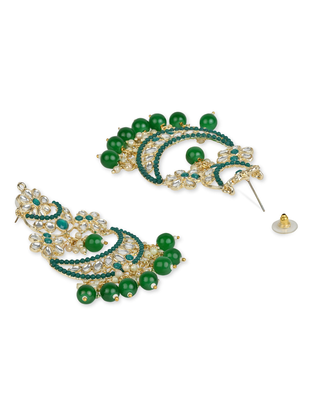 Women's 18K Gold Plated Traditional Handcrafted Pearl Kundan Beaded Chandbali Earrings (E3031G)
