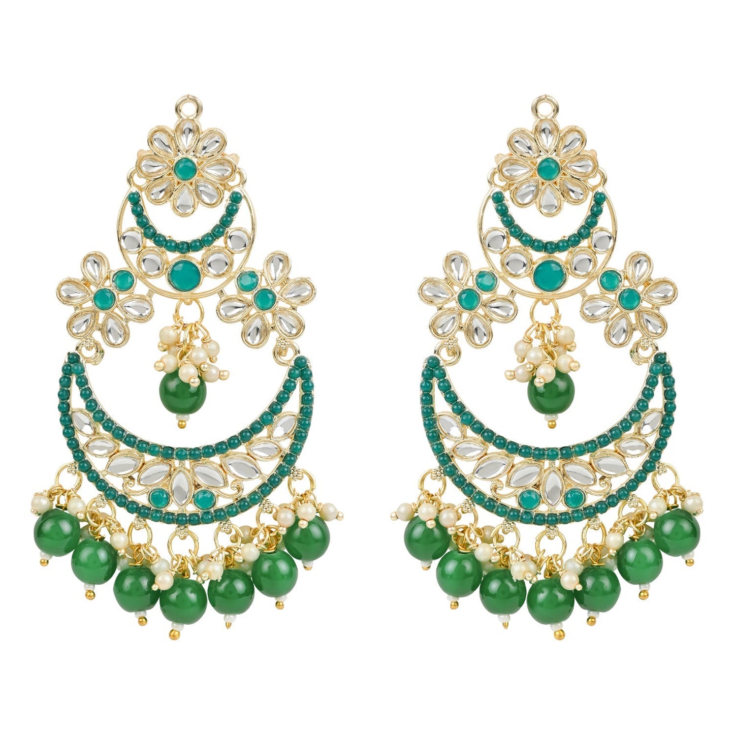 Women's 18K Gold Plated Traditional Handcrafted Pearl Kundan Beaded Chandbali Earrings (E3031G)