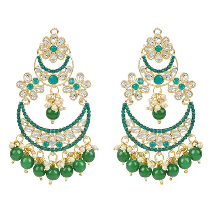 Women's 18K Gold Plated Traditional Handcrafted Pearl Kundan Beaded Chandbali Earrings (E3031G)