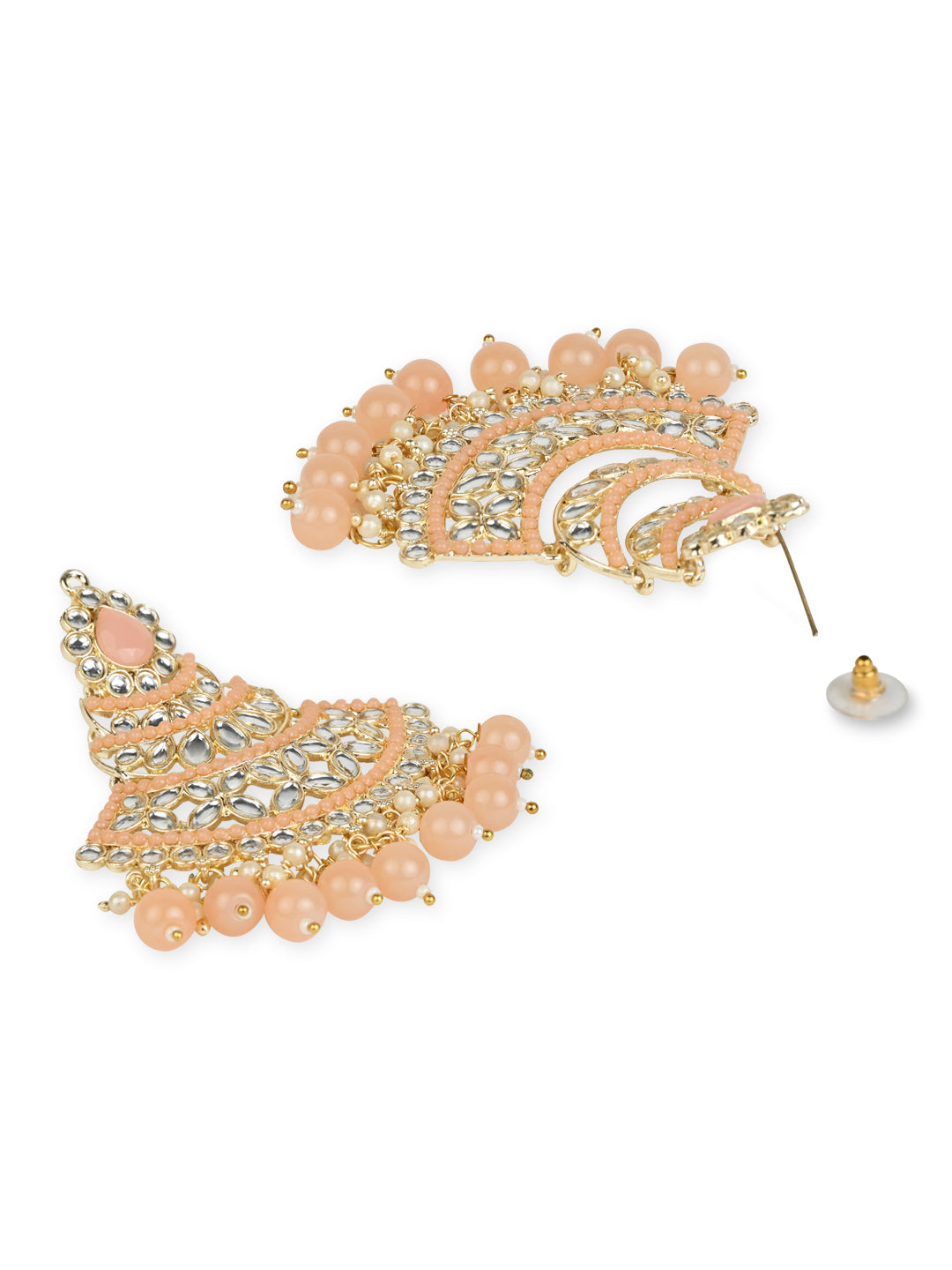 Women's 18K Gold Plated Traditional Handcrafted Pearl Kundan Beaded Chandbali Earrings (E3032Pe)