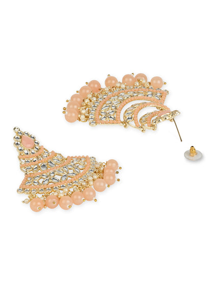 Women's 18K Gold Plated Traditional Handcrafted Pearl Kundan Beaded Chandbali Earrings (E3032Pe)