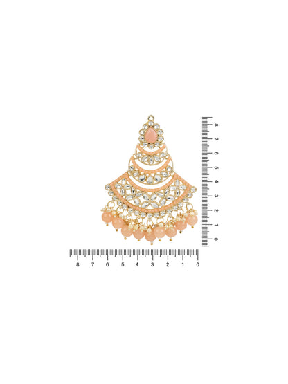 Women's 18K Gold Plated Traditional Handcrafted Pearl Kundan Beaded Chandbali Earrings (E3032Pe)