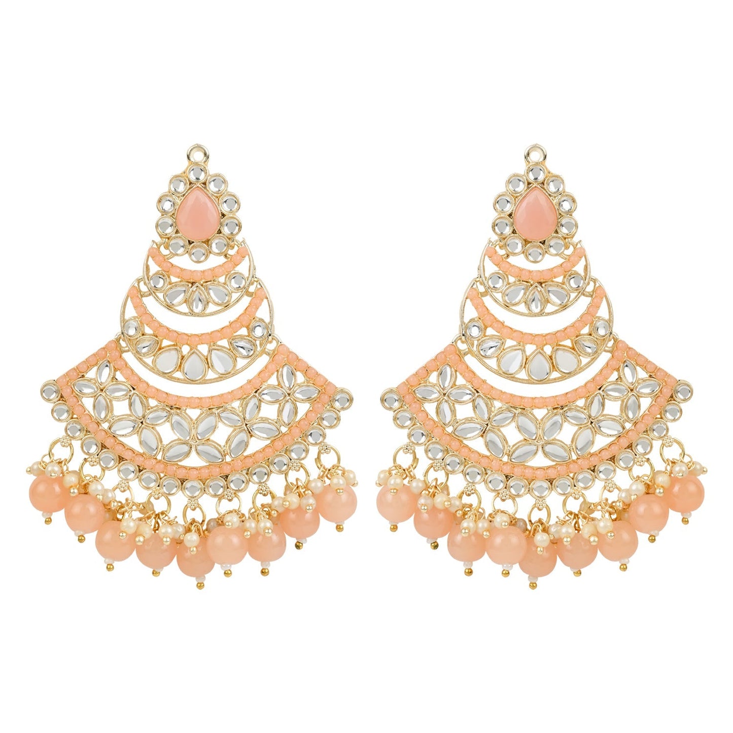 Women's 18K Gold Plated Traditional Handcrafted Pearl Kundan Beaded Chandbali Earrings (E3032Pe)