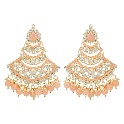 Women's 18K Gold Plated Traditional Handcrafted Pearl Kundan Beaded Chandbali Earrings (E3032Pe)