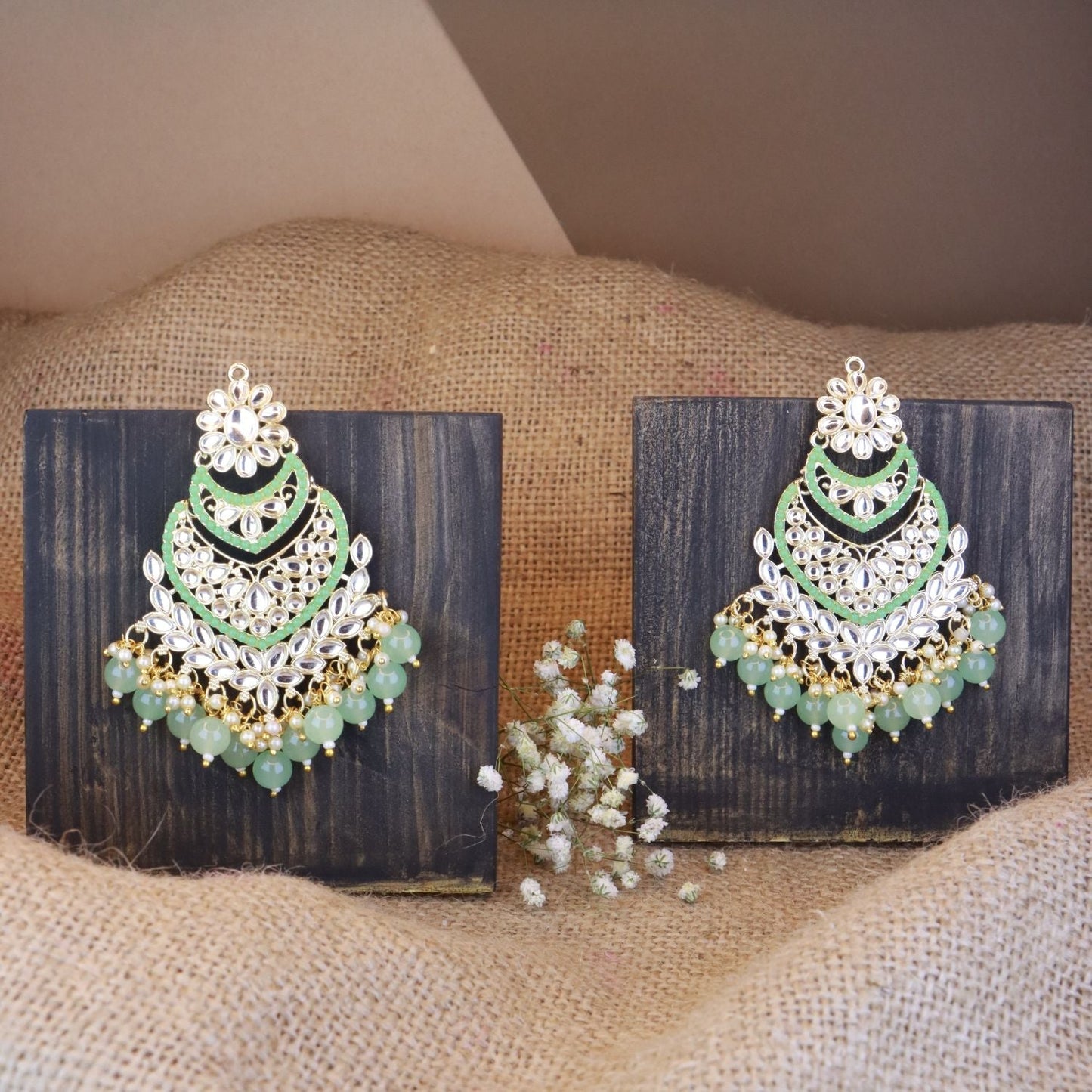 Women's 18K Gold Plated Traditional Handcrafted Pearl Kundan Beaded Chandbali Earrings (E3033Min)