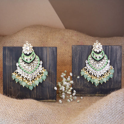 Women's 18K Gold Plated Traditional Handcrafted Pearl Kundan Beaded Chandbali Earrings (E3033Min)