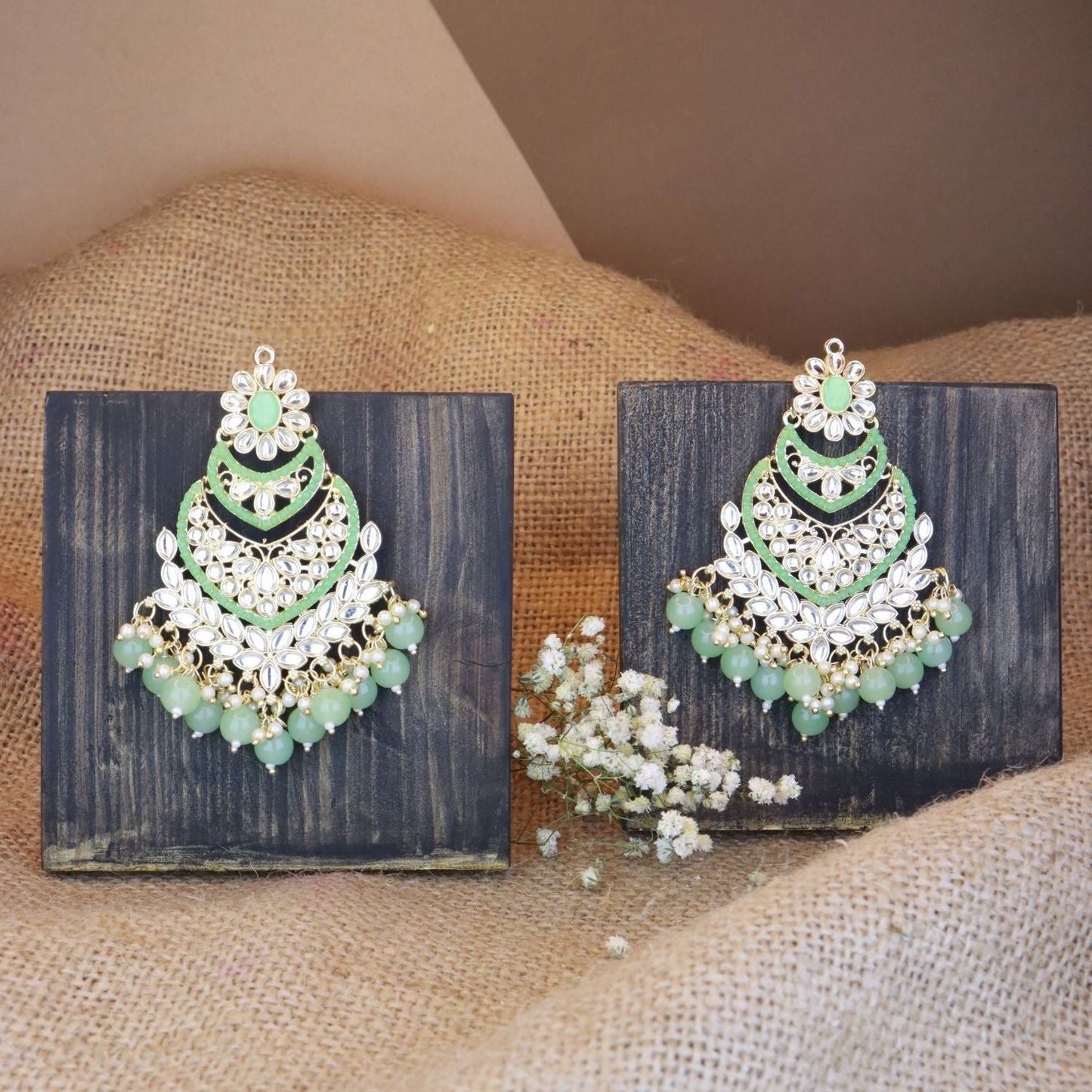 Women's 18K Gold Plated Traditional Handcrafted Pearl Kundan Beaded Chandbali Earrings (E3033Min)