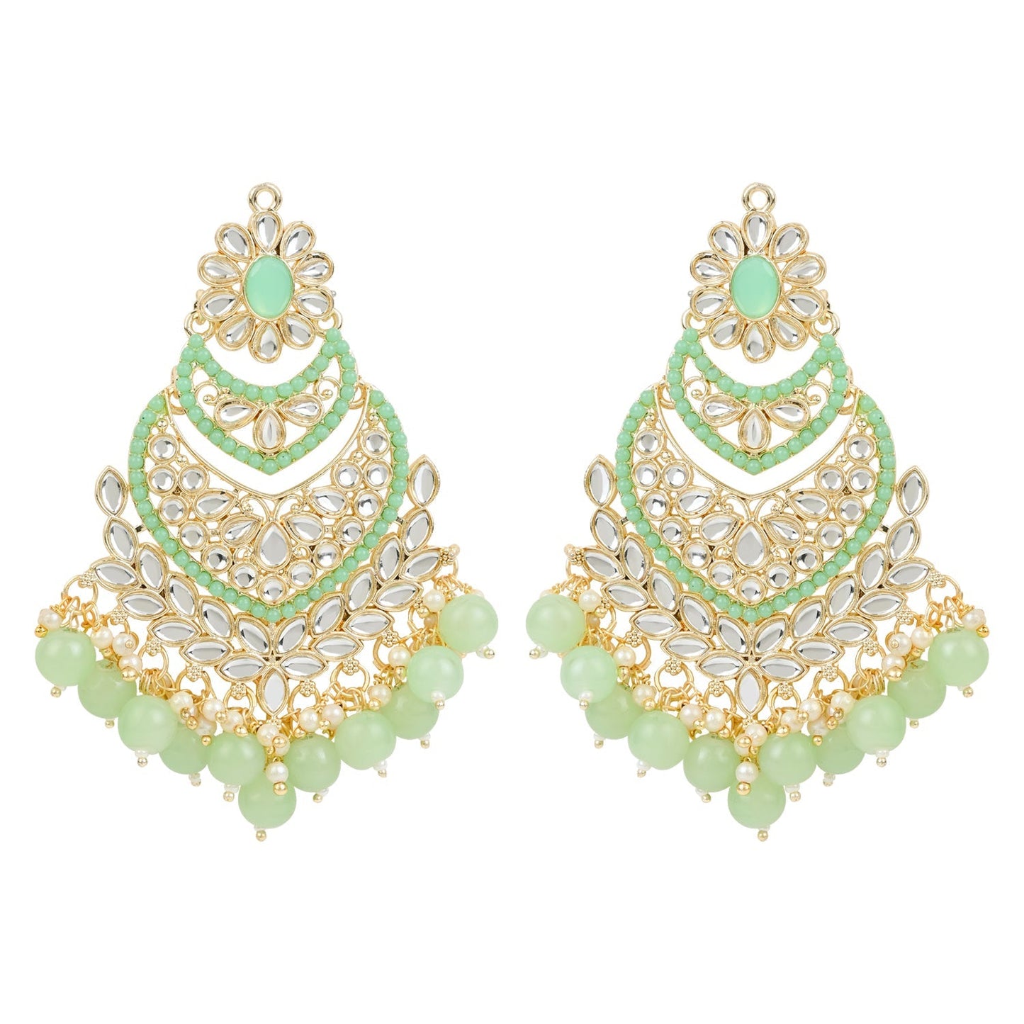 Women's 18K Gold Plated Traditional Handcrafted Pearl Kundan Beaded Chandbali Earrings (E3033Min)