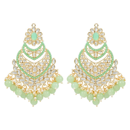 Women's 18K Gold Plated Traditional Handcrafted Pearl Kundan Beaded Chandbali Earrings (E3033Min)