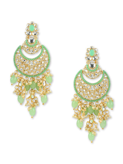 Women's 18K Gold Plated Traditional Handcrafted Pearl Kundan Beaded Chandbali Earrings (E3053Min)