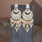 Women's 18K Gold Plated Traditional Handcrafted Pearl Kundan Beaded Chandbali Earrings (E3053Pe)