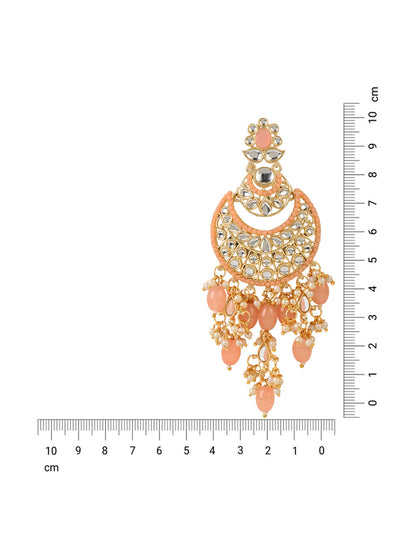 Women's 18K Gold Plated Traditional Handcrafted Pearl Kundan Beaded Chandbali Earrings (E3053Pe)