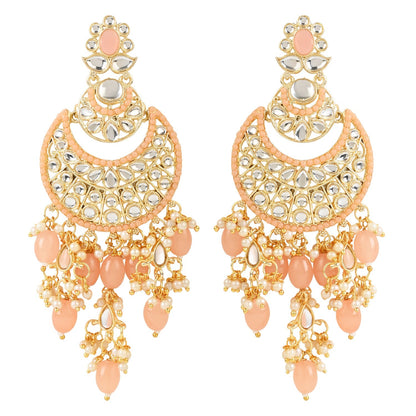 Women's 18K Gold Plated Traditional Handcrafted Pearl Kundan Beaded Chandbali Earrings (E3053Pe)
