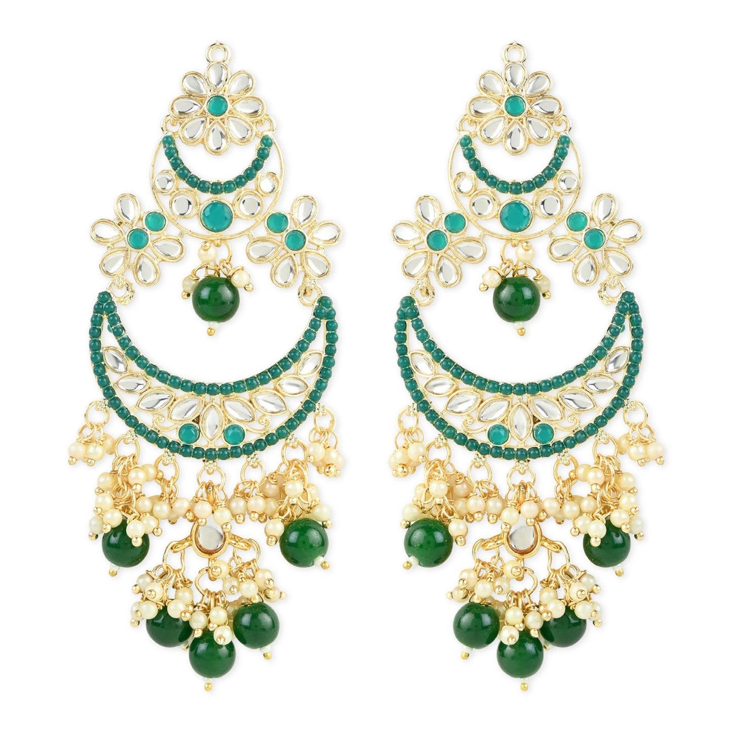 Women's 18K Gold Plated Traditional Handcrafted Pearl Kundan Beaded Chandbali Earrings (E3054G)