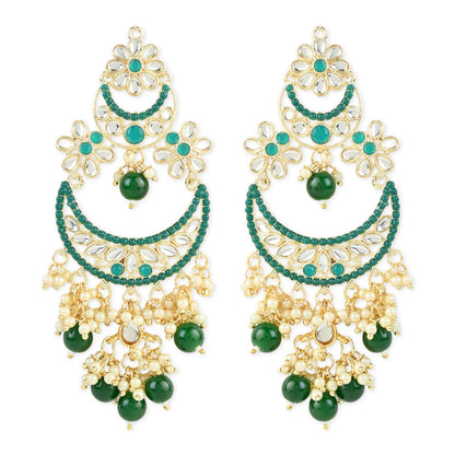 Women's 18K Gold Plated Traditional Handcrafted Pearl Kundan Beaded Chandbali Earrings (E3054G)