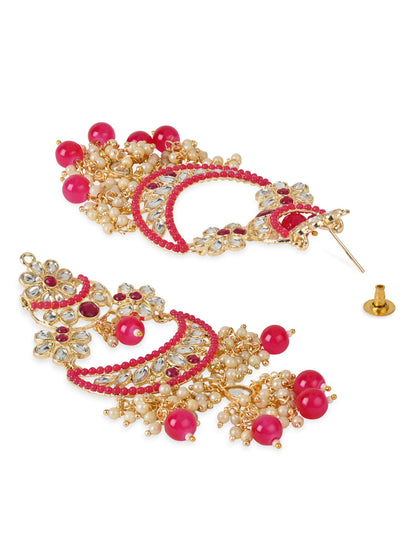 Women's 18K Gold Plated Traditional Handcrafted Pearl Kundan Beaded Chandbali Earrings (E3054Q)