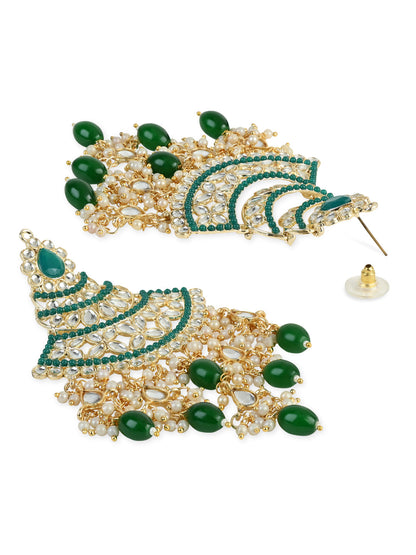 Women's 18K Gold Plated Traditional Handcrafted Pearl Kundan Beaded Chandbali Earrings (E3055G)