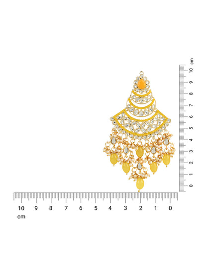 Women's 18K Gold Plated Traditional Handcrafted Pearl Kundan Beaded Chandbali Earrings (E3055Y)