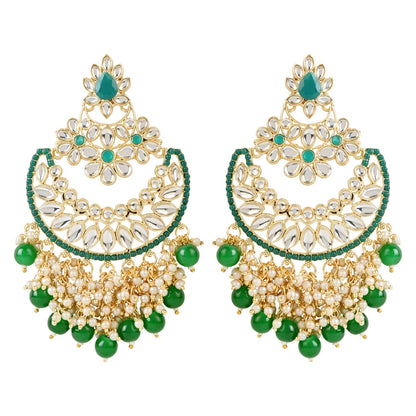 Women's 18K Gold Plated Traditional Pearl Kundan Beaded Chandbali Earrings (E3056G)