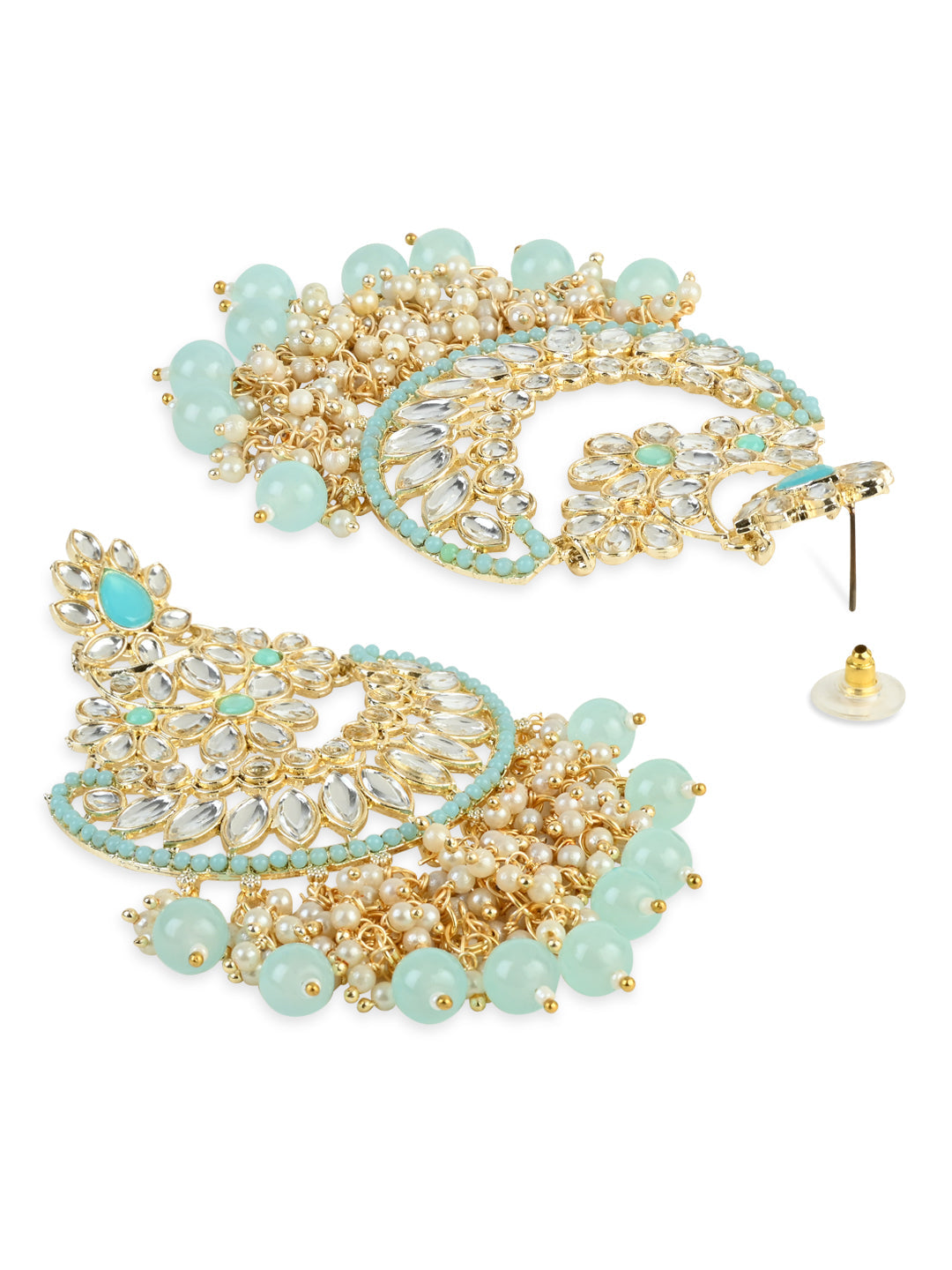 Women's 18K Gold Plated Traditional Pearl Kundan Beaded Chandbali Earrings (E3056Sb)