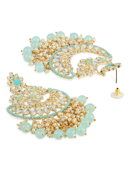 Women's 18K Gold Plated Traditional Pearl Kundan Beaded Chandbali Earrings (E3056Sb)