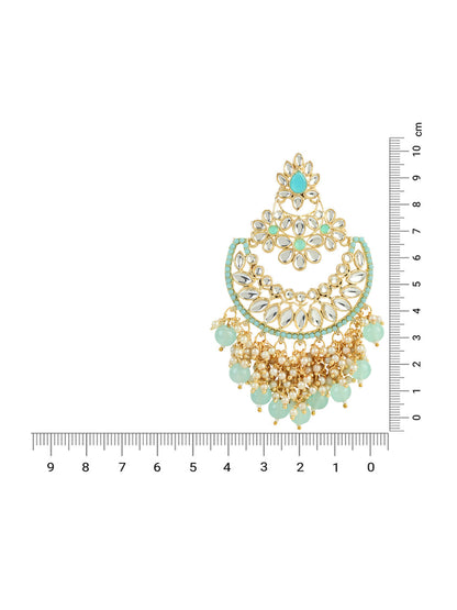 Women's 18K Gold Plated Traditional Pearl Kundan Beaded Chandbali Earrings (E3056Sb)