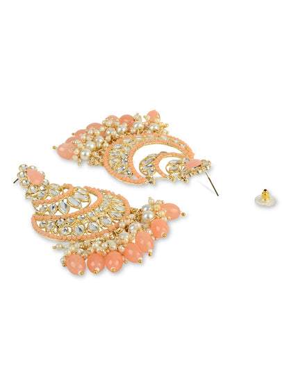 Women's 18K Gold Plated Traditional Handcrafted Pearl Kundan Beaded Chandbali Earrings (E3057Pe)