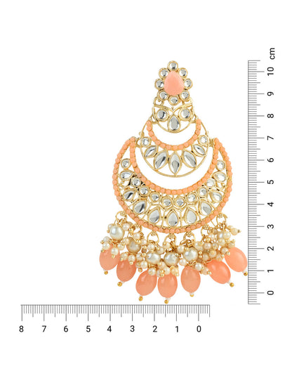 Women's 18K Gold Plated Traditional Handcrafted Pearl Kundan Beaded Chandbali Earrings (E3057Pe)