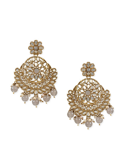 Women's 18K Gold Plated Traditional Meenakari Kundan & Stone Studded Chandbali Earrings (E3059Gr)