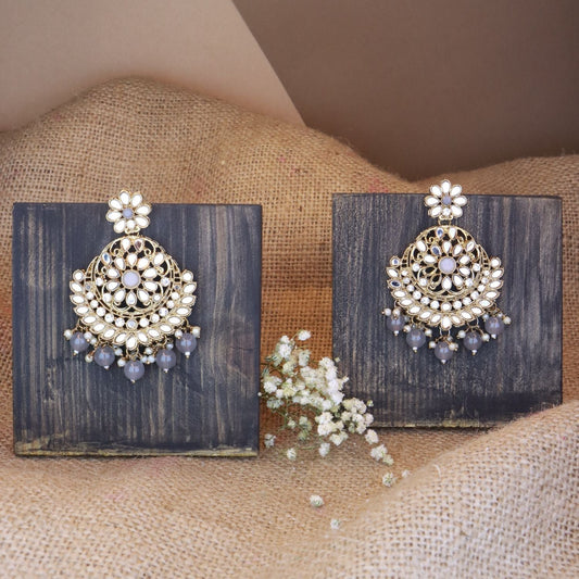 Women's 18K Gold Plated Traditional Meenakari Kundan & Stone Studded Chandbali Earrings (E3059Gr)