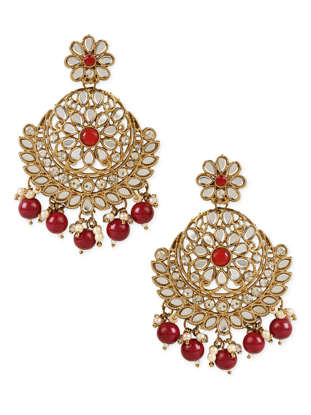 Women's 18K Gold Plated Traditional Meenakari Kundan & Stone Studded Chandbali Earrings (E3059M)