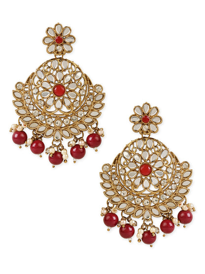 Women's 18K Gold Plated Traditional Meenakari Kundan & Stone Studded Chandbali Earrings (E3059M)