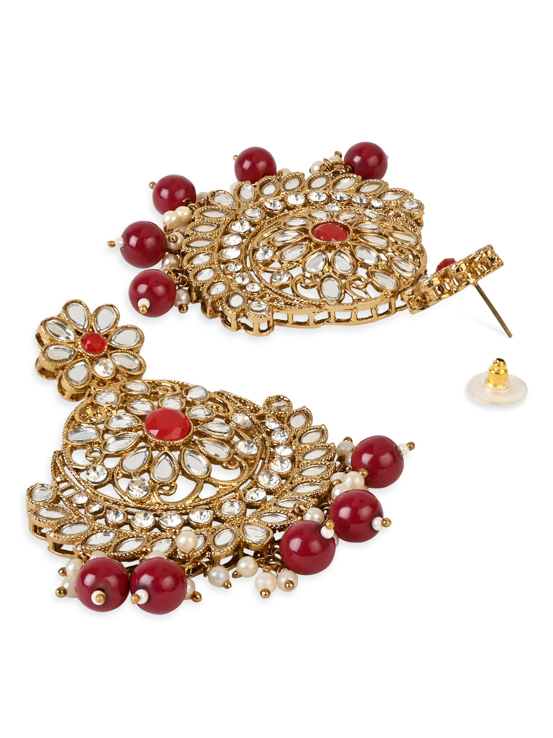 Women's 18K Gold Plated Traditional Meenakari Kundan & Stone Studded Chandbali Earrings (E3059M)