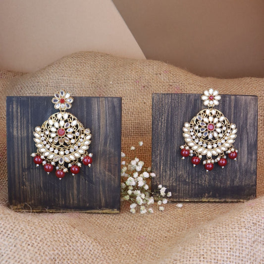 Women's 18K Gold Plated Traditional Meenakari Kundan & Stone Studded Chandbali Earrings (E3059M)